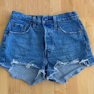 Levi's 501 button fly Distressed Blue Jean Shorts